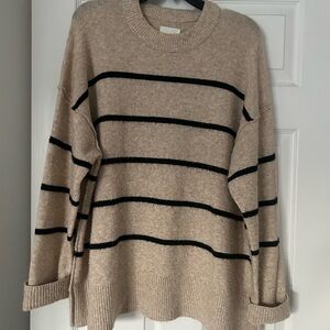 Aerie Tan and Black Striped Crew Neck Sweater